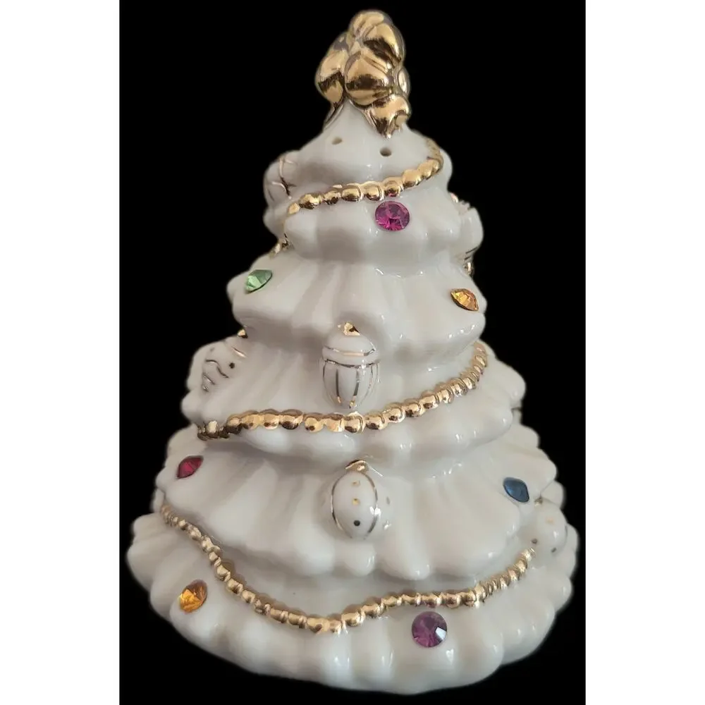 Lenox Jewels of Christmas White Tree Salt & Pepper Shakers Fine Ivory 2001 Vtg